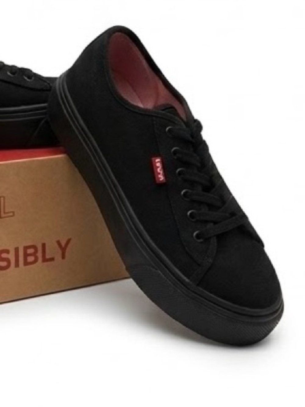 Levi's Black Canvas Low-Top Sneakers with Red Accent